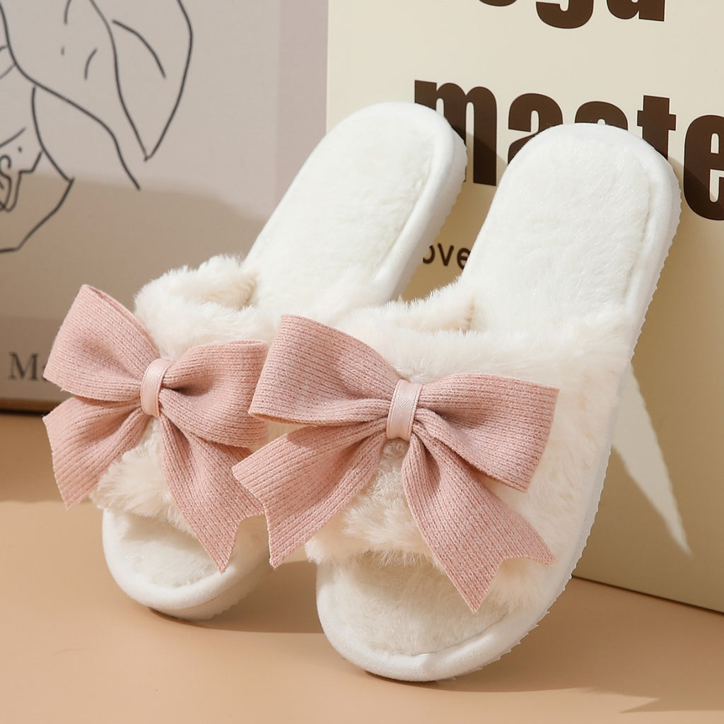 Women's Winter Cute Bow Thick Bottom Non Slip Cotton Slippers