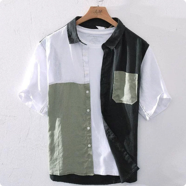 Color Matching Printed Fashion Polo Collar Men's Shirt