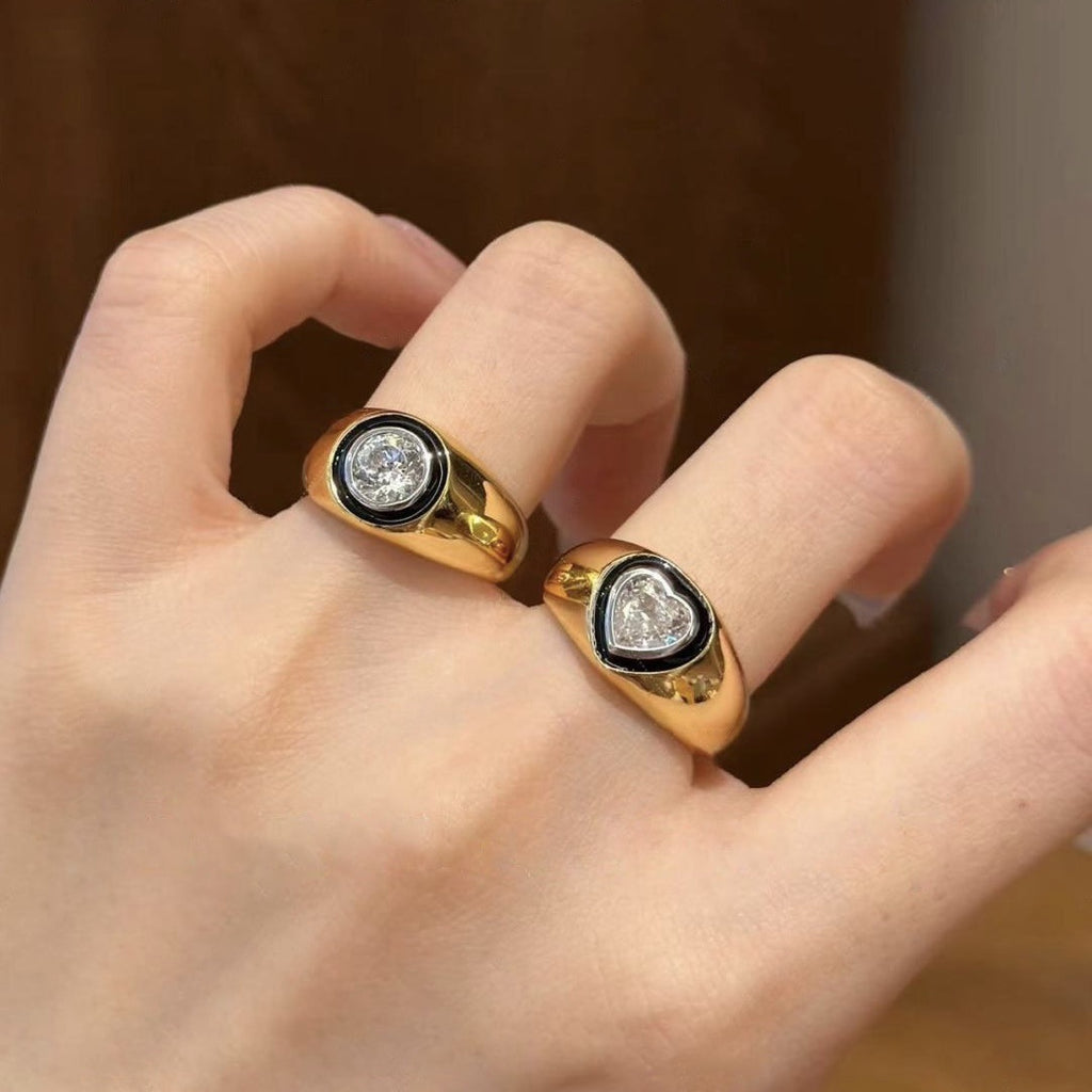 Starry Sky Loose Diamond Love Texture Rhinestone Wide Ring Design Sense Adjustable