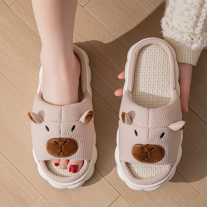 Open Toe  Couple Indoor Non-slip Linen Slippers