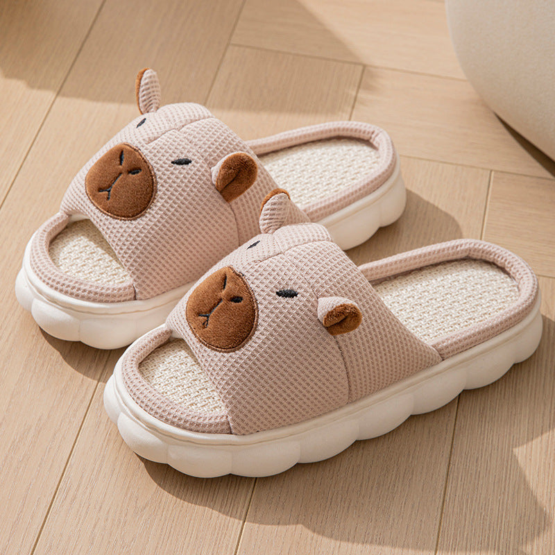 Open Toe  Couple Indoor Non-slip Linen Slippers