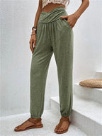 Women's Home Trousers Temperament Casual Loose Pocket High Waist Cuff Trousers Women