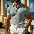 Waffle Short Sleeve Polo Shirt Men's Fashion Summer Lapel Tops
