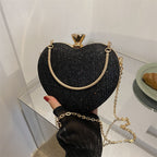 Evening Clutch Bag Women Bag Shiny Handbag Heart Shape Metal Clutches Bag Fashion Chain Shoulder Crossbody Bag Luxury Lady Purse Valentines Day Outfit