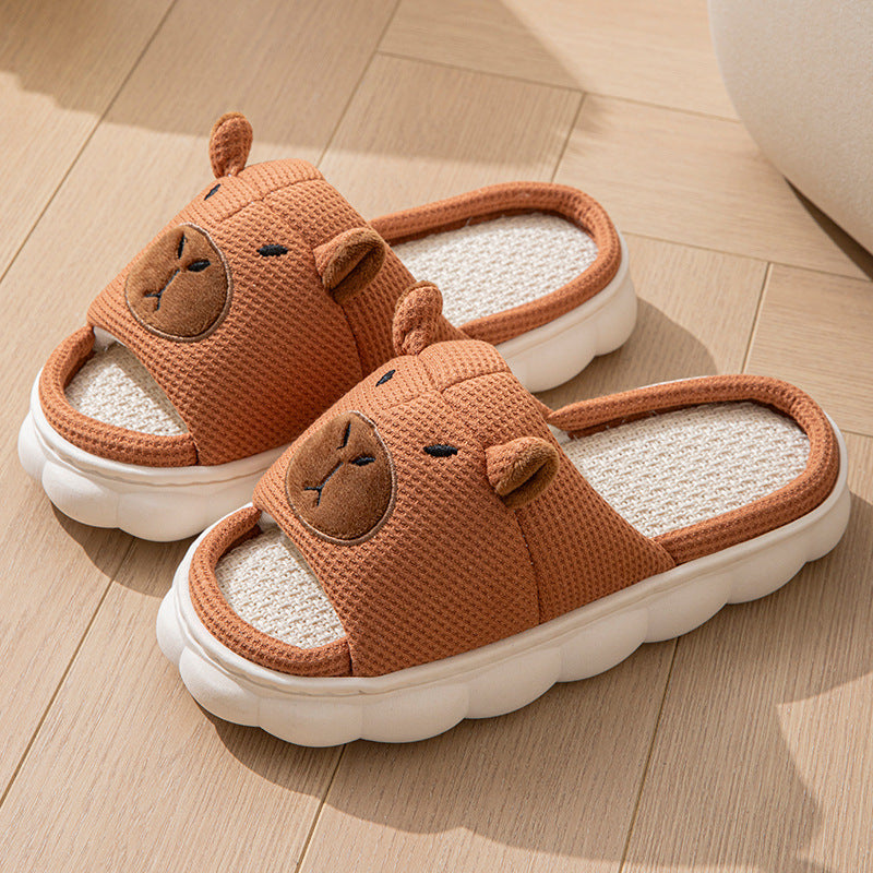 Open Toe  Couple Indoor Non-slip Linen Slippers