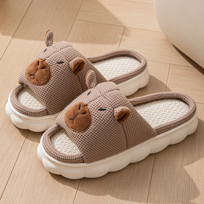 Open Toe  Couple Indoor Non-slip Linen Slippers
